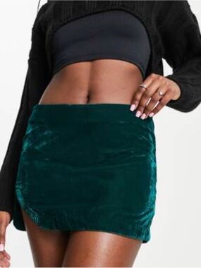 Free People Velvet Mini Skirt in Teal Green